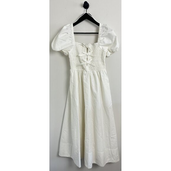 ASTR the Label Bow Detail Smock Bodice Cotton Blend Dress in White Size Medium - Picture 2 of 8